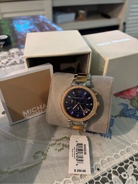 Michael Kors Navy Blue Dial Two-Tone Crystal Bezel Watch